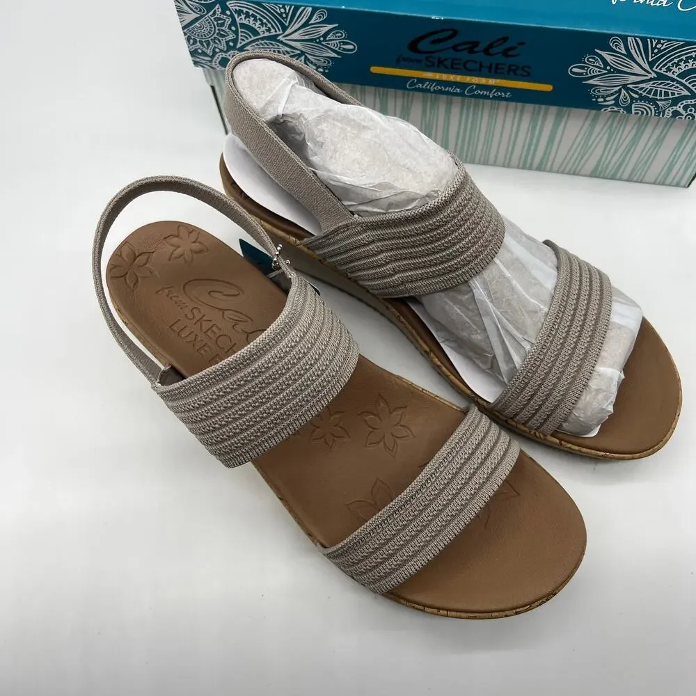 Skechers Beverlee Vegan Wedge Strappy Sandals Brown Gray Size 11